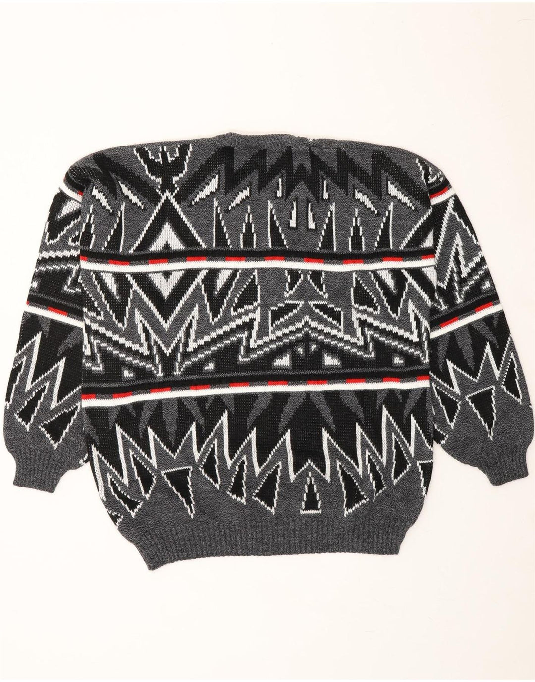 VINTAGE Mens V-Neck Jumper Sweater XL Grey Geometric Acrylic Vintage Vintage and Second-Hand Vintage from Messina Hembry 