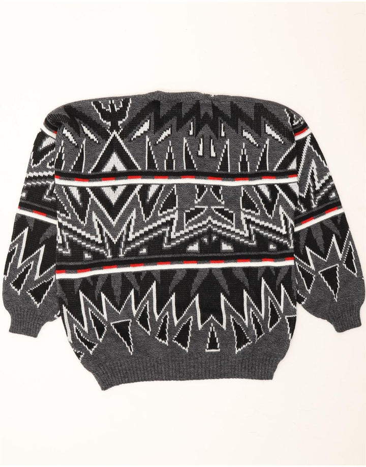 VINTAGE Mens V-Neck Jumper Sweater XL Grey Geometric Acrylic Vintage Vintage and Second-Hand Vintage from Messina Hembry 