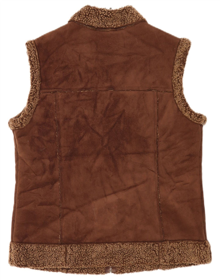 Marks & Spencer Feminino Sherpa Gilet UK 12 Poliéster Marrom Médio