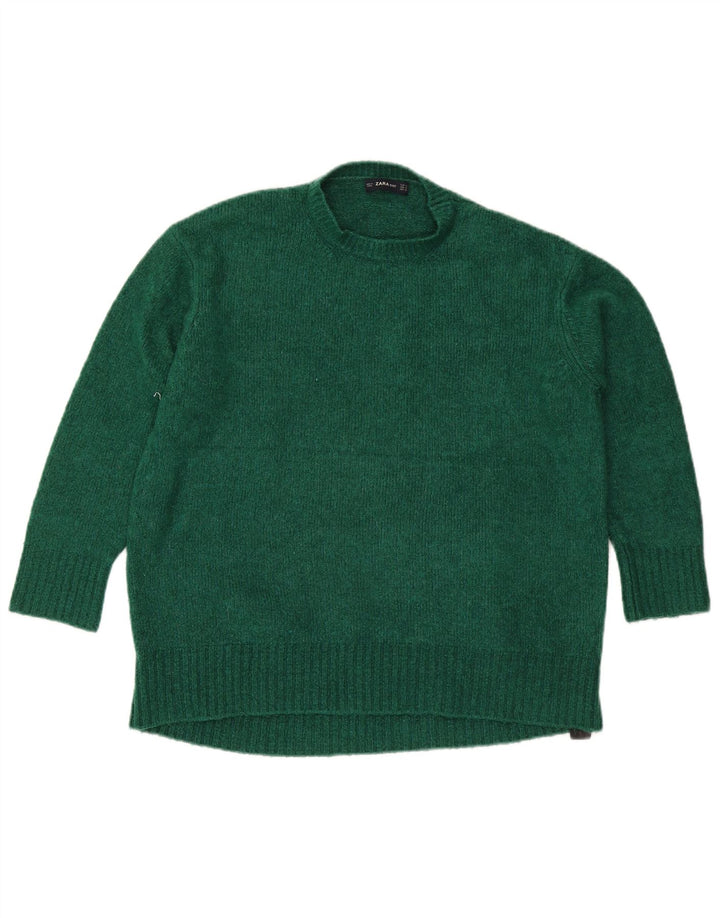 Suéter feminino Zara com gola redonda Reino Unido 14 acrílico verde médio