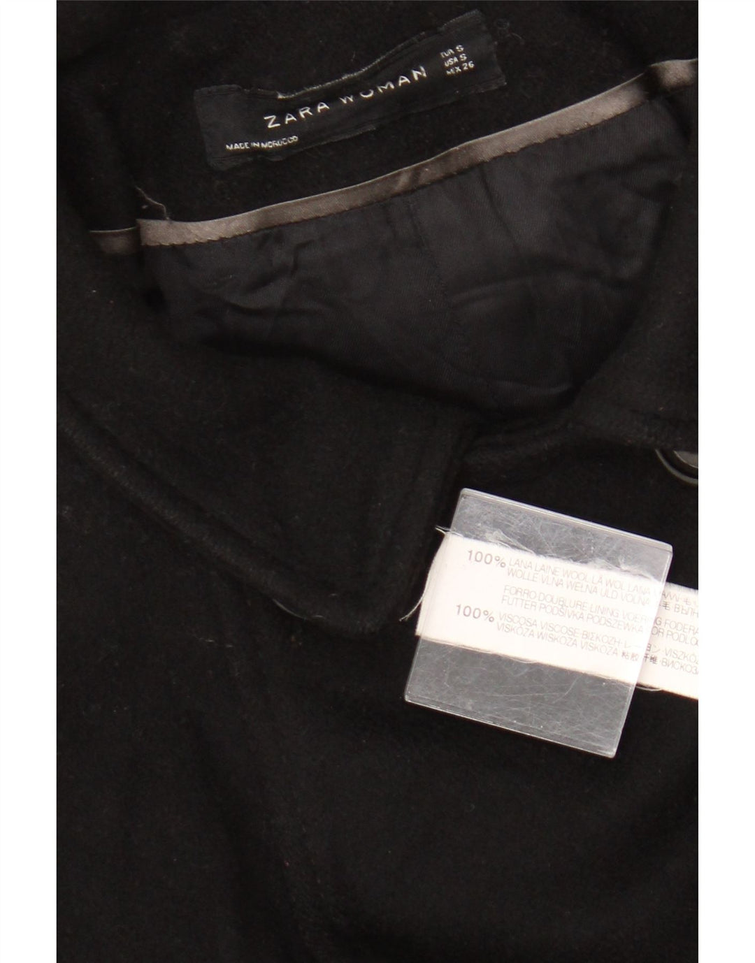 Zara Casaco feminino duplo breasted UK 10 pequeno lã preta