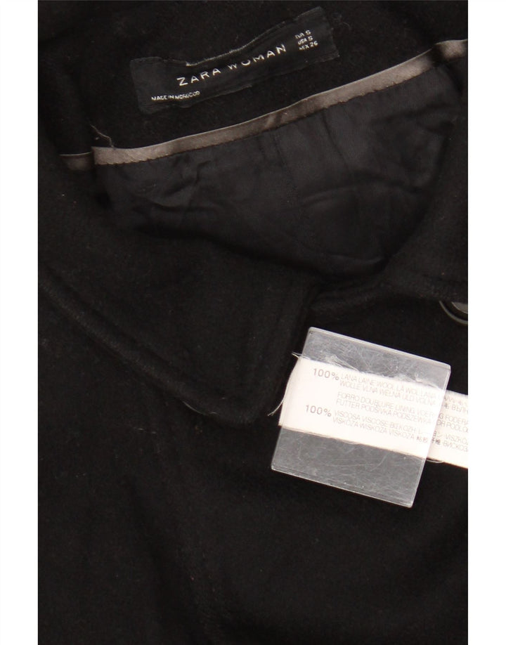 Zara Casaco feminino duplo breasted UK 10 pequeno lã preta