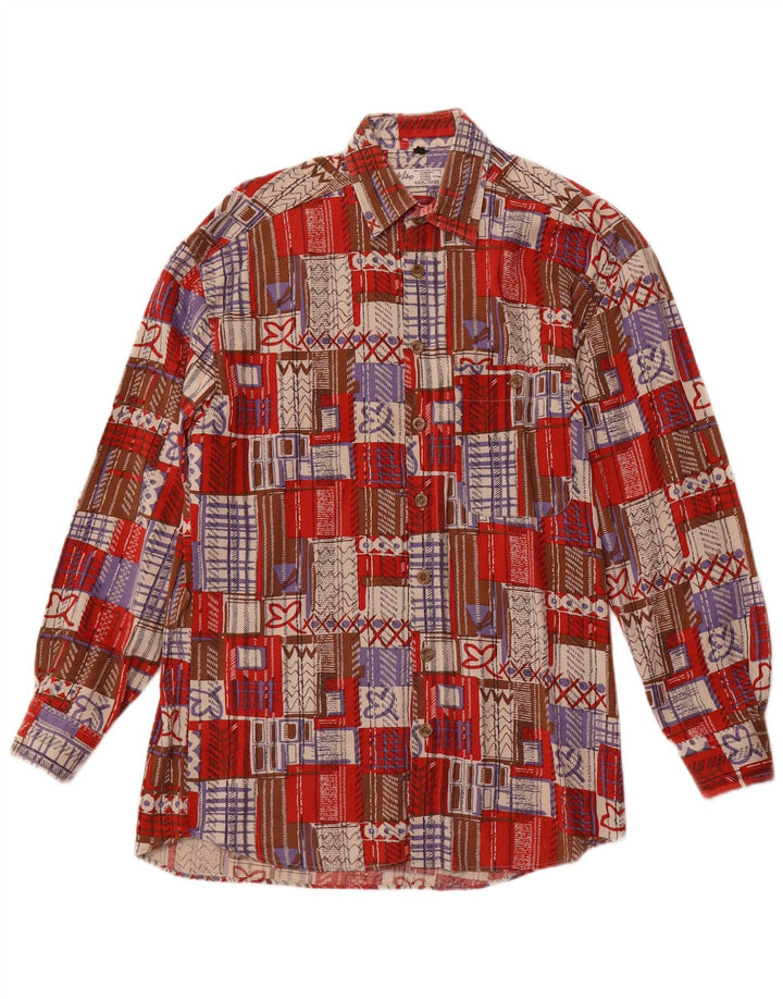 Angelo Litrico Camisa masculina de veludo cotelê tamanho 37/38 pequeno patchwork vermelho algodão
