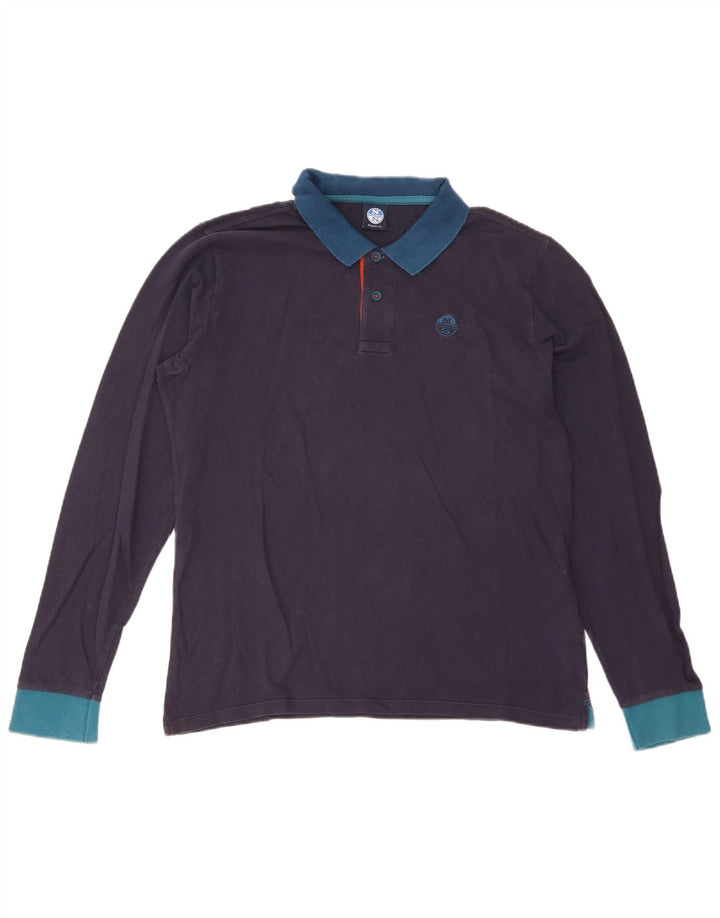 Camisa polo masculina de manga comprida North Sails médio azul marinho colorblock