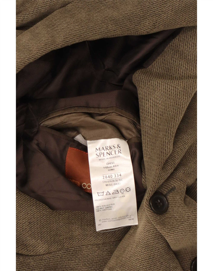 Jaqueta blazer masculina Marks & Spencer longa de 3 botões Reino Unido 44 XL marrom viscose