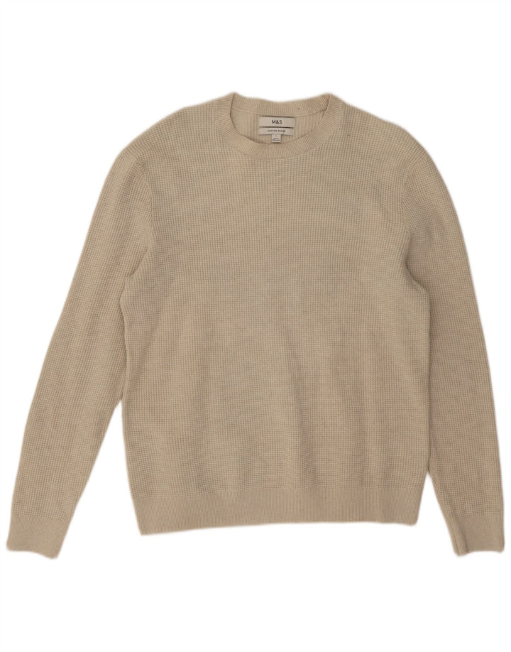 Suéter masculino Marks & Spencer com gola redonda, grande poliéster bege