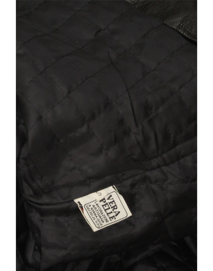 Casaco de couro superdimensionado feminino vintage Reino Unido 10 couro preto pequeno
