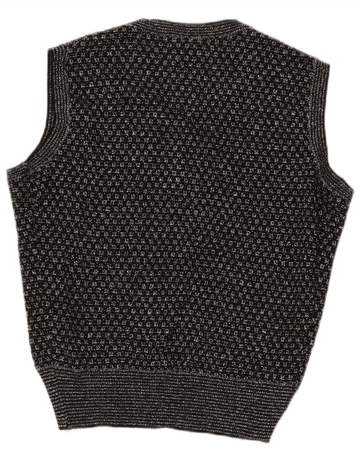 Colete feminino vintage regata UK 14 médio preto geométrico