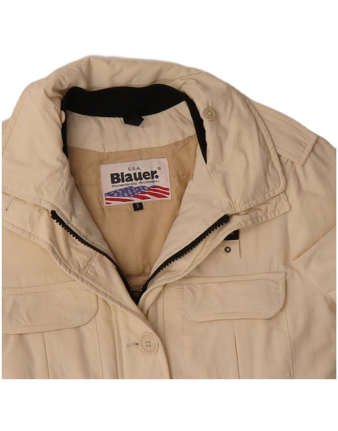 Jaqueta militar grande Blauer feminina UK 10 pequena bege