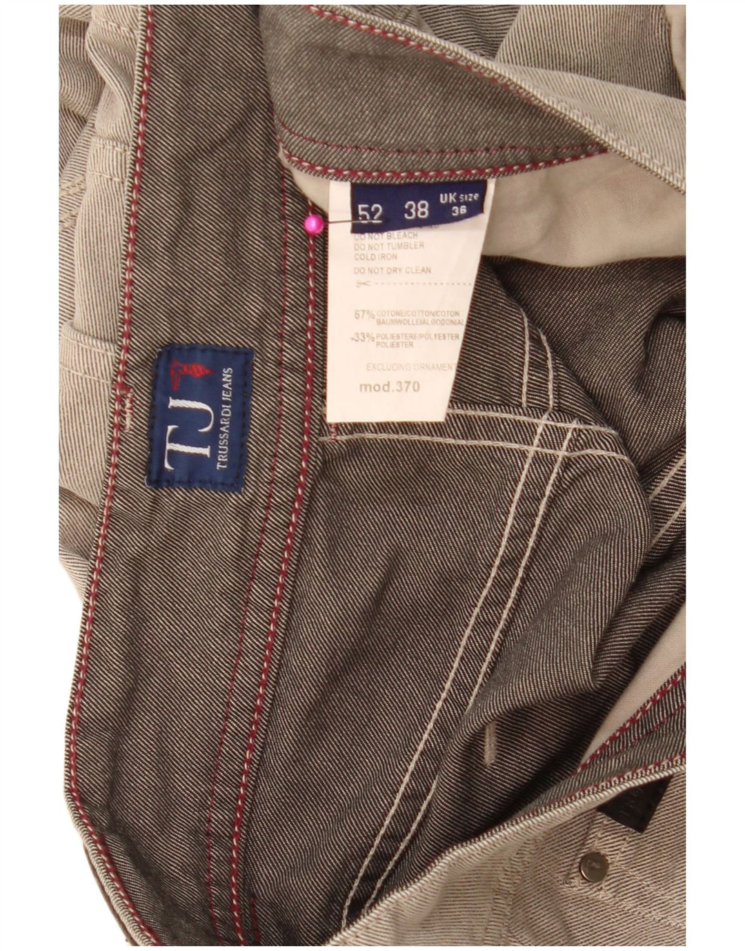Trussardi Calça jeans reta masculina W36 L31 algodão bege