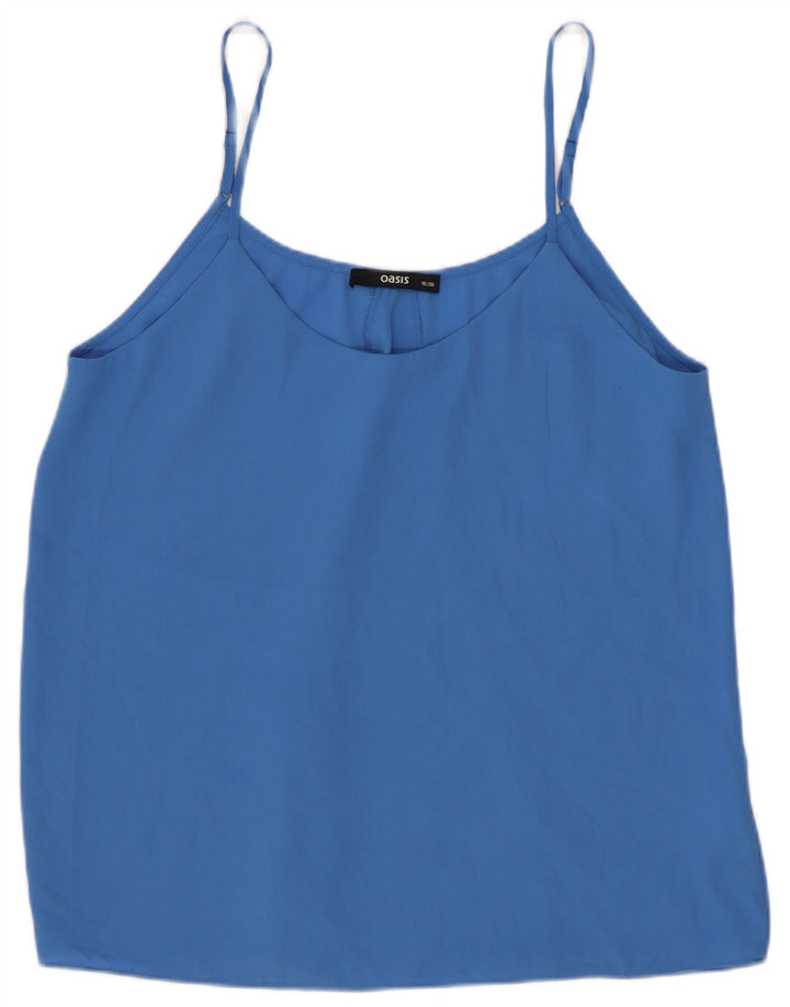 Top feminino Oasis Crop Cami UK 10 pequeno azul poliéster