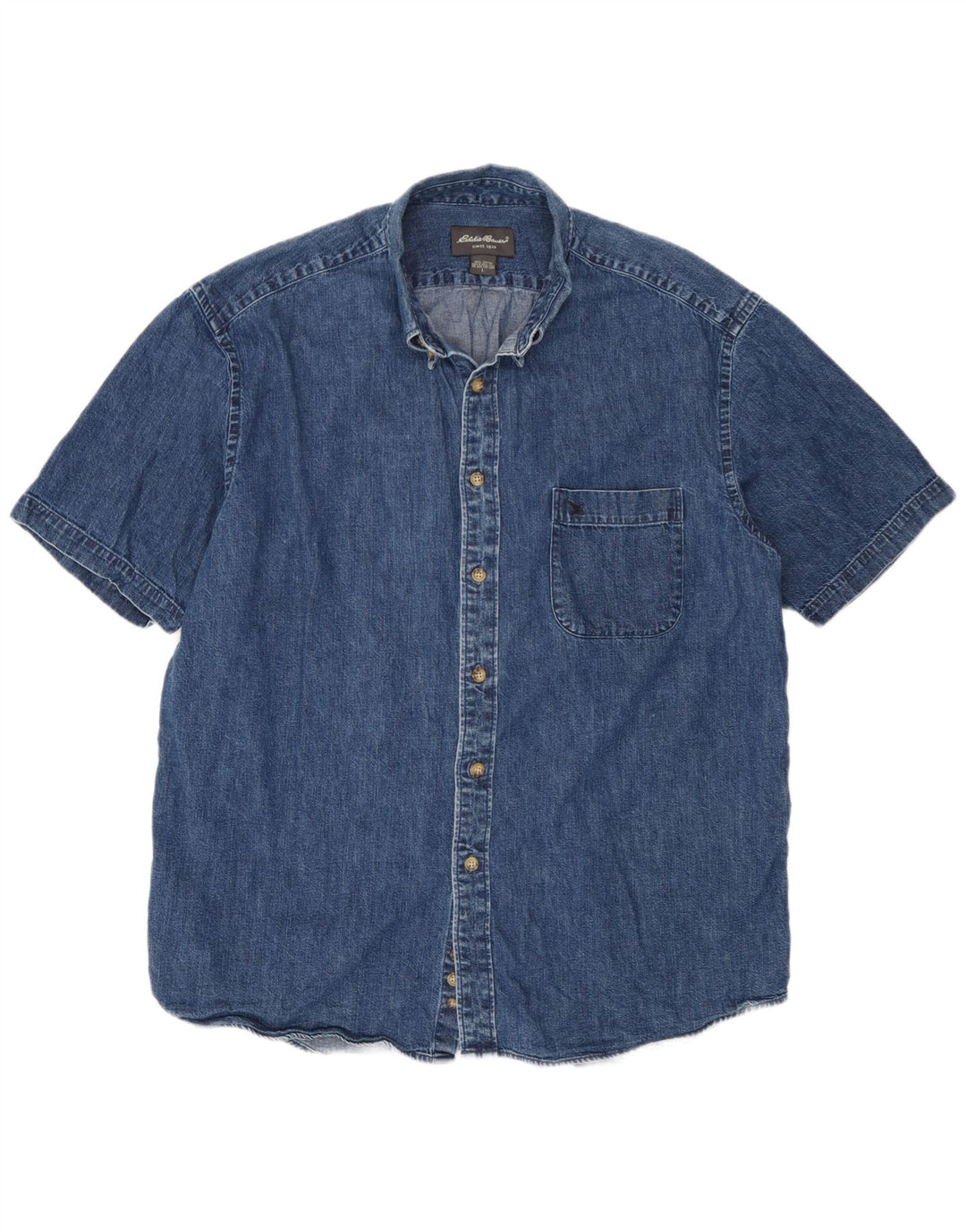 Camisa jeans masculina de manga curta Eddie Bauer grande algodão azul