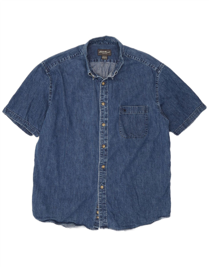 Camisa jeans masculina de manga curta Eddie Bauer grande algodão azul