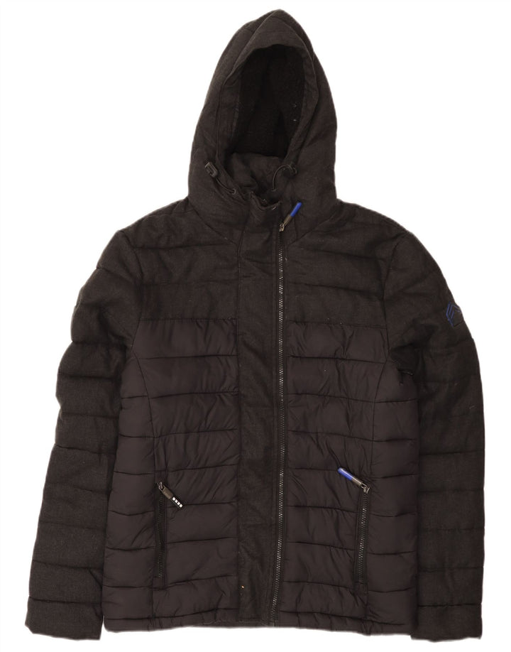 Jaqueta acolchoada com capuz masculina Superdry UK 38 nylon cinza médio
