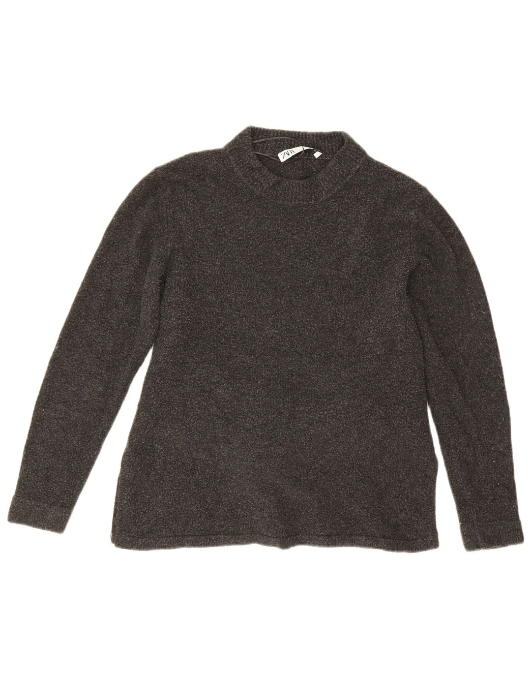 Suéter feminino Zara com gola redonda, Reino Unido 14, cinza médio