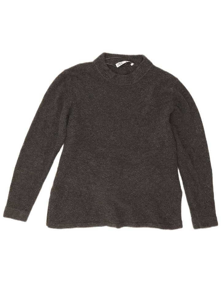Suéter feminino Zara com gola redonda, Reino Unido 14, cinza médio