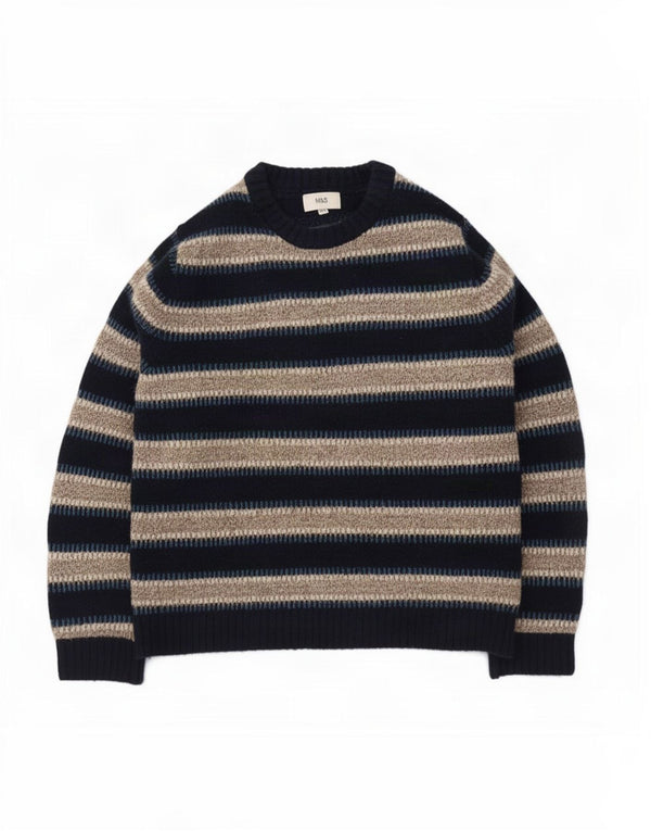Suéter masculino Marks & Spencer com gola redonda 2XL acrílico listrado azul marinho