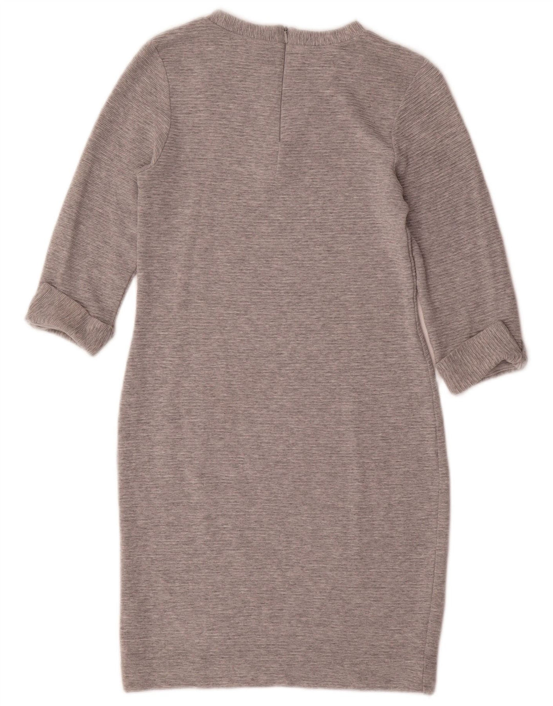 Vestido bainha feminino com manga 3/4 da French Connection Reino Unido 12 viscose cinza médio
