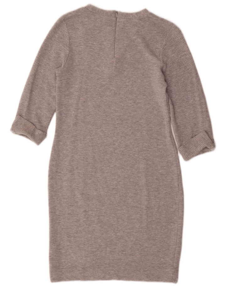 Vestido bainha feminino com manga 3/4 da French Connection Reino Unido 12 viscose cinza médio