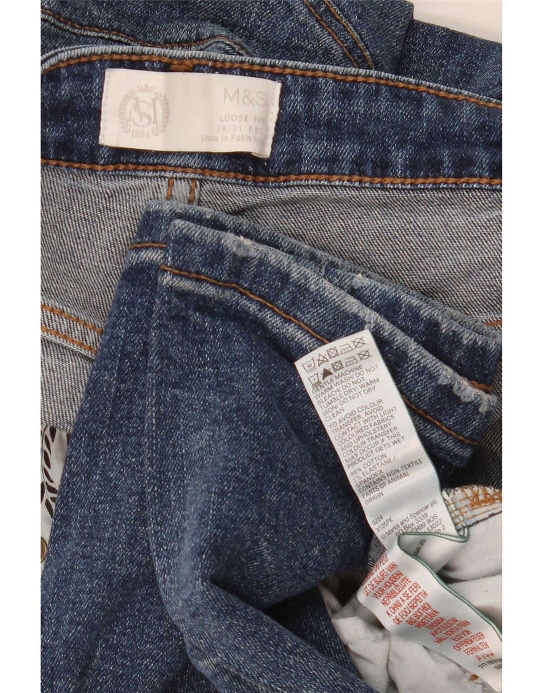 Calça jeans masculina Marks & Spencer solta W38 L31 algodão azul marinho