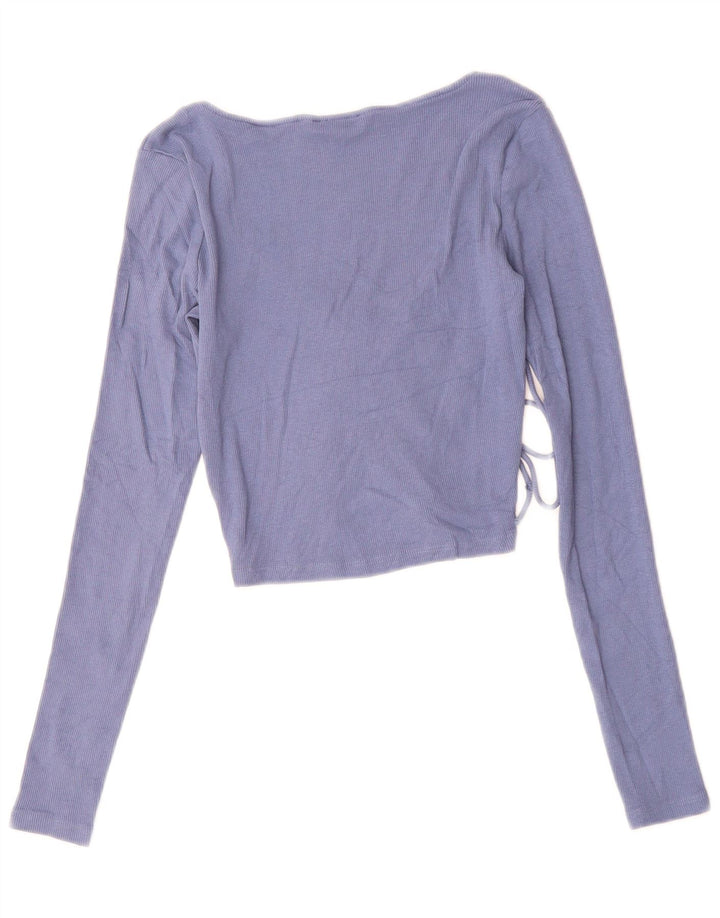 ZARA Top curto feminino manga comprida Reino Unido 12 algodão azul médio