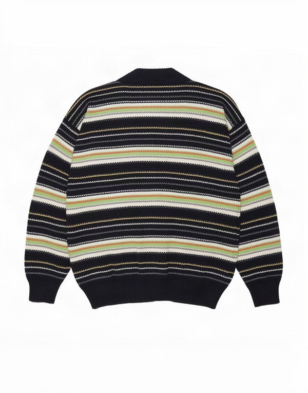 Suéter cardigã masculino vintage grande listrado azul marinho