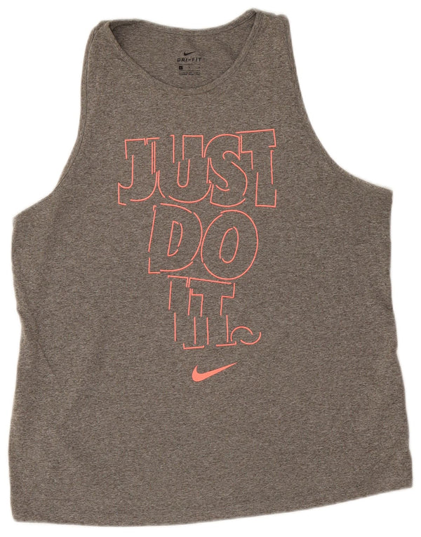 Nike Womens Dri Fit Graphic Vest Top UK 16 Grande Cinza Poliéster