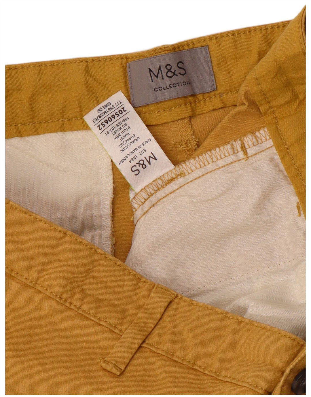 Shorts Chino masculino Marks & Spencer W36 grande algodão amarelo