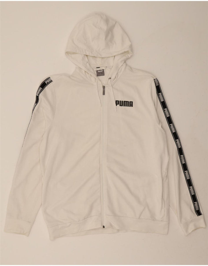 PUMA Mens Graphic Zip Hoodie Sweater XL White Cotton Vintage Puma and Second-Hand Puma from Messina Hembry 