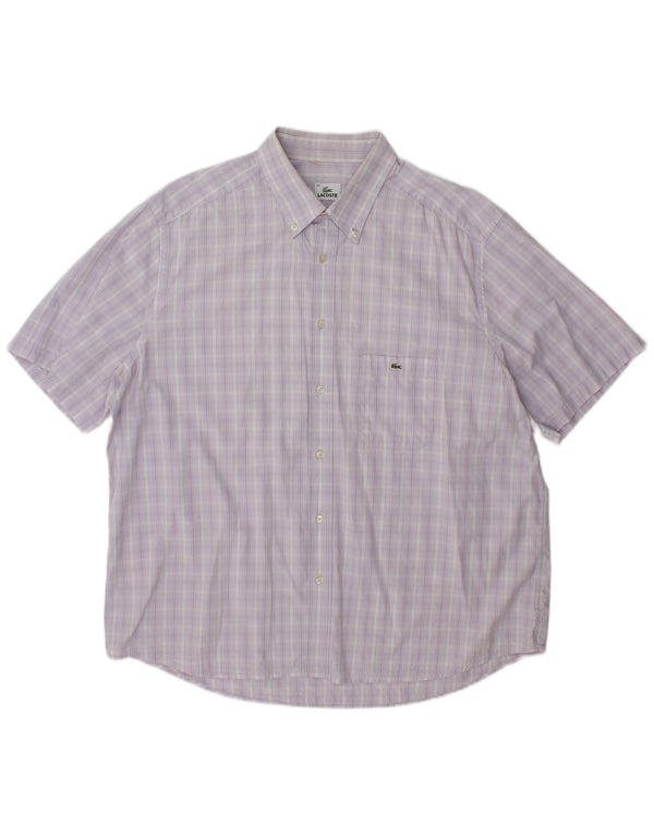 Lacoste Camisa masculina de manga curta tamanho 46 2XL algodão xadrez roxo