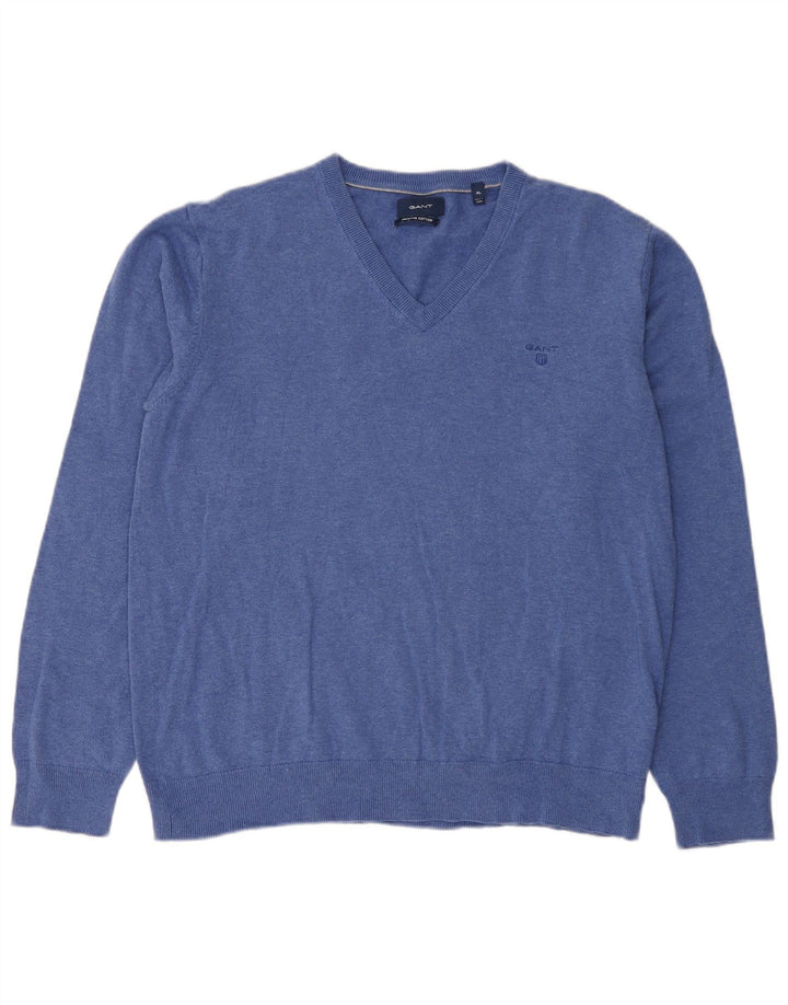 Suéter masculino Gant com decote em V XL algodão azul