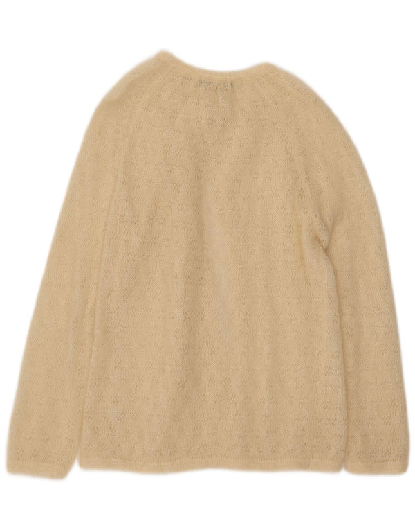 Suéter cardigã feminino vintage Reino Unido 16 grande mohair branco