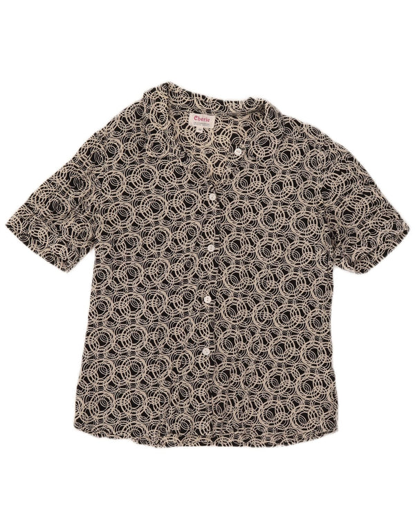 Cherie Blusa feminina manga curta IT 44 seda geométrica média preta
