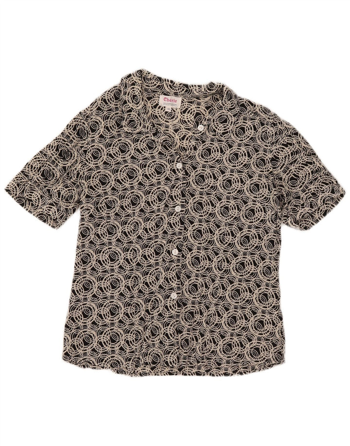 Cherie Blusa feminina manga curta IT 44 seda geométrica média preta