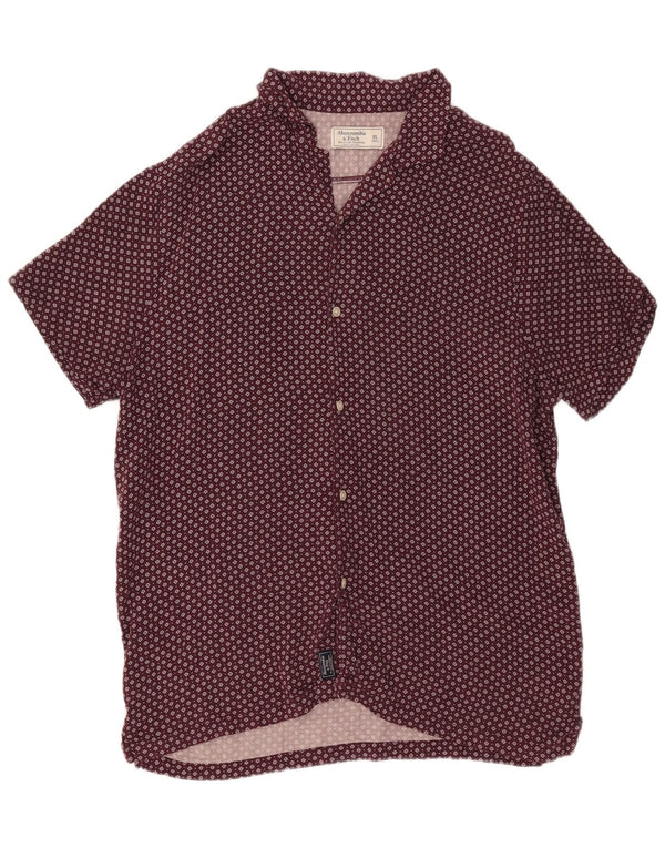 Camisa masculina de manga curta Abercrombie & Fitch XL Borgonha Viscose geométrica