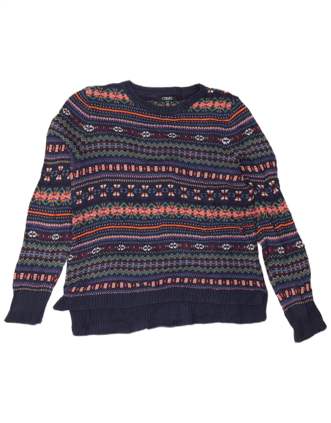 Suéter feminino CHAPS com gola canoa UK 14 médio azul marinho Fair Isle