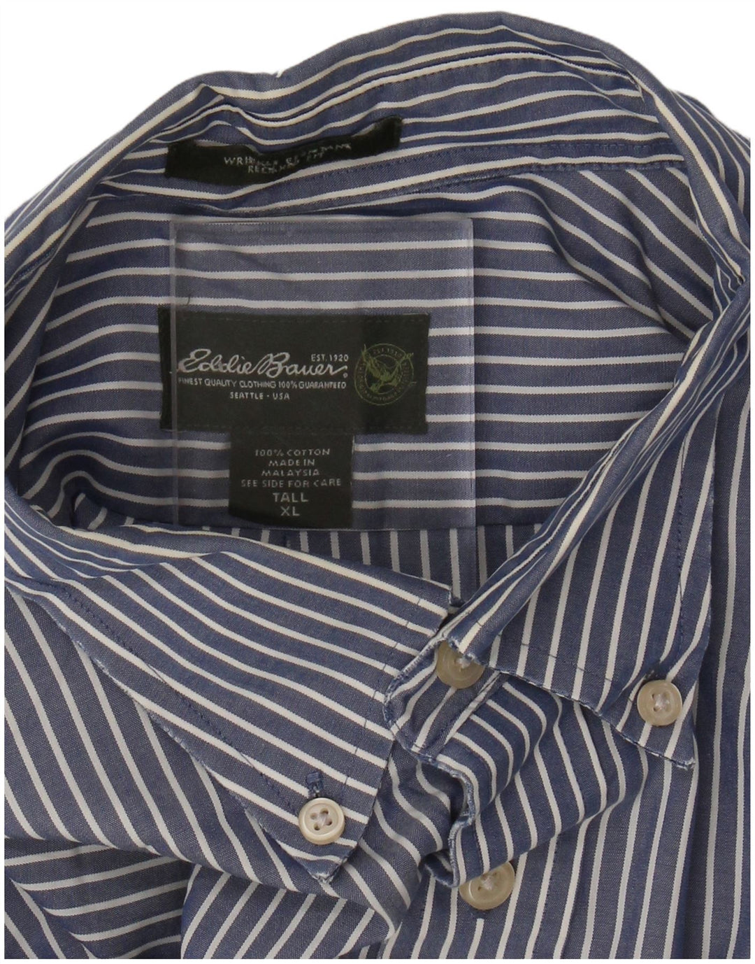 Camisa alta masculina EDDIE BAUER XL azul risca de giz algodão