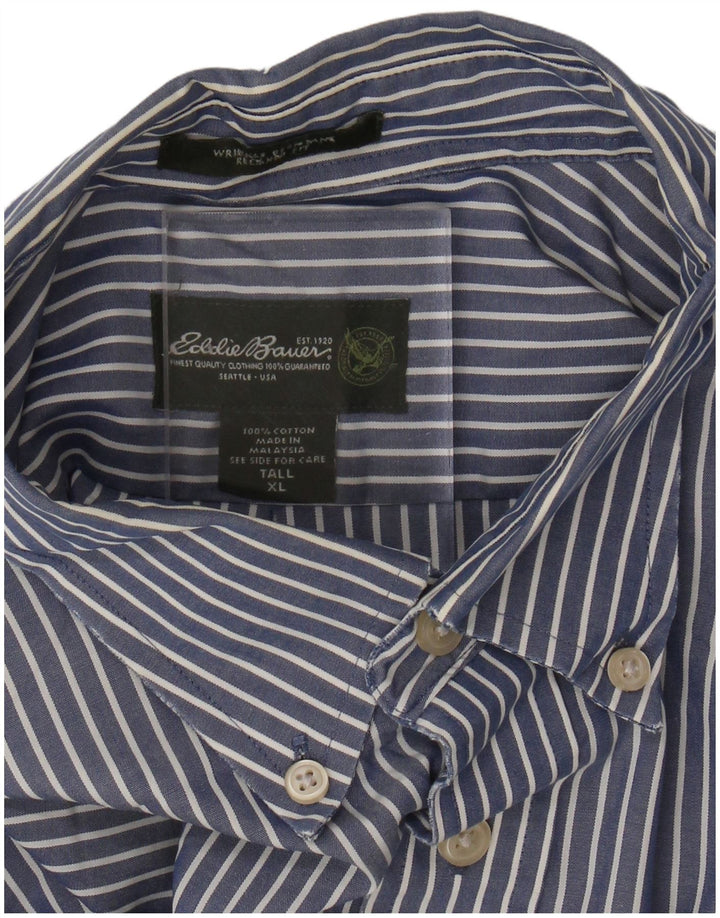 Camisa alta masculina EDDIE BAUER XL azul risca de giz algodão