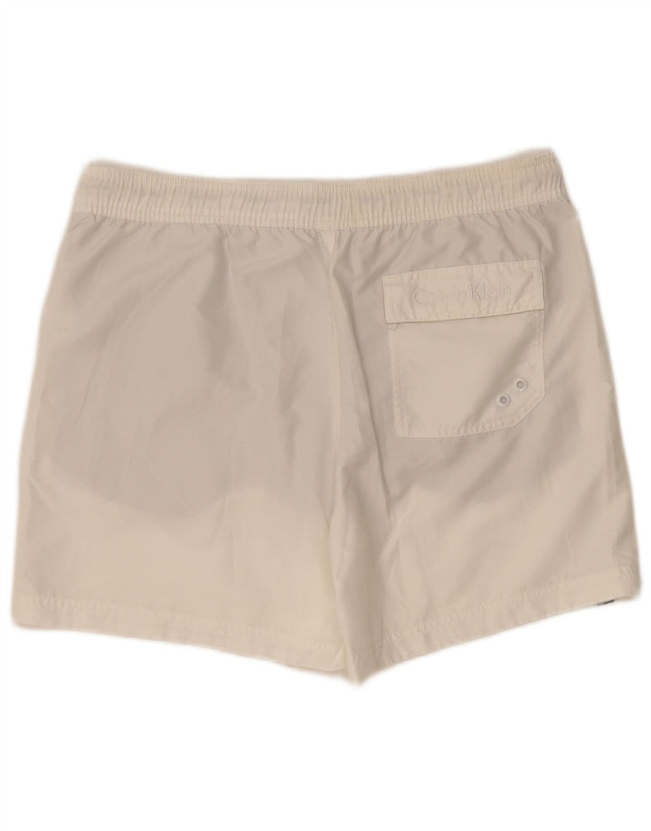 Shorts de natação masculino Calvin Klein gráfico médio branco poliéster