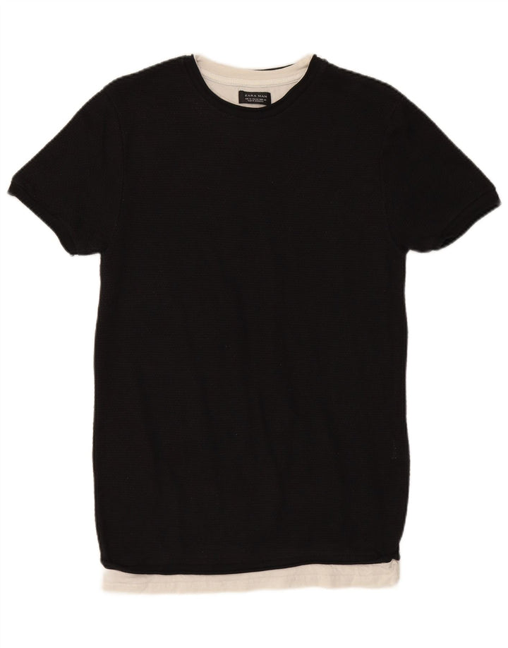 Camiseta masculina ZARA Top médio algodão preto