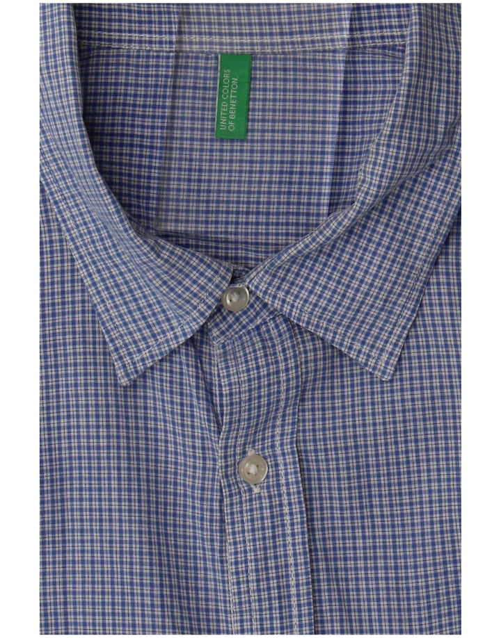 Camisa masculina de manga curta Benetton xadrez azul médio