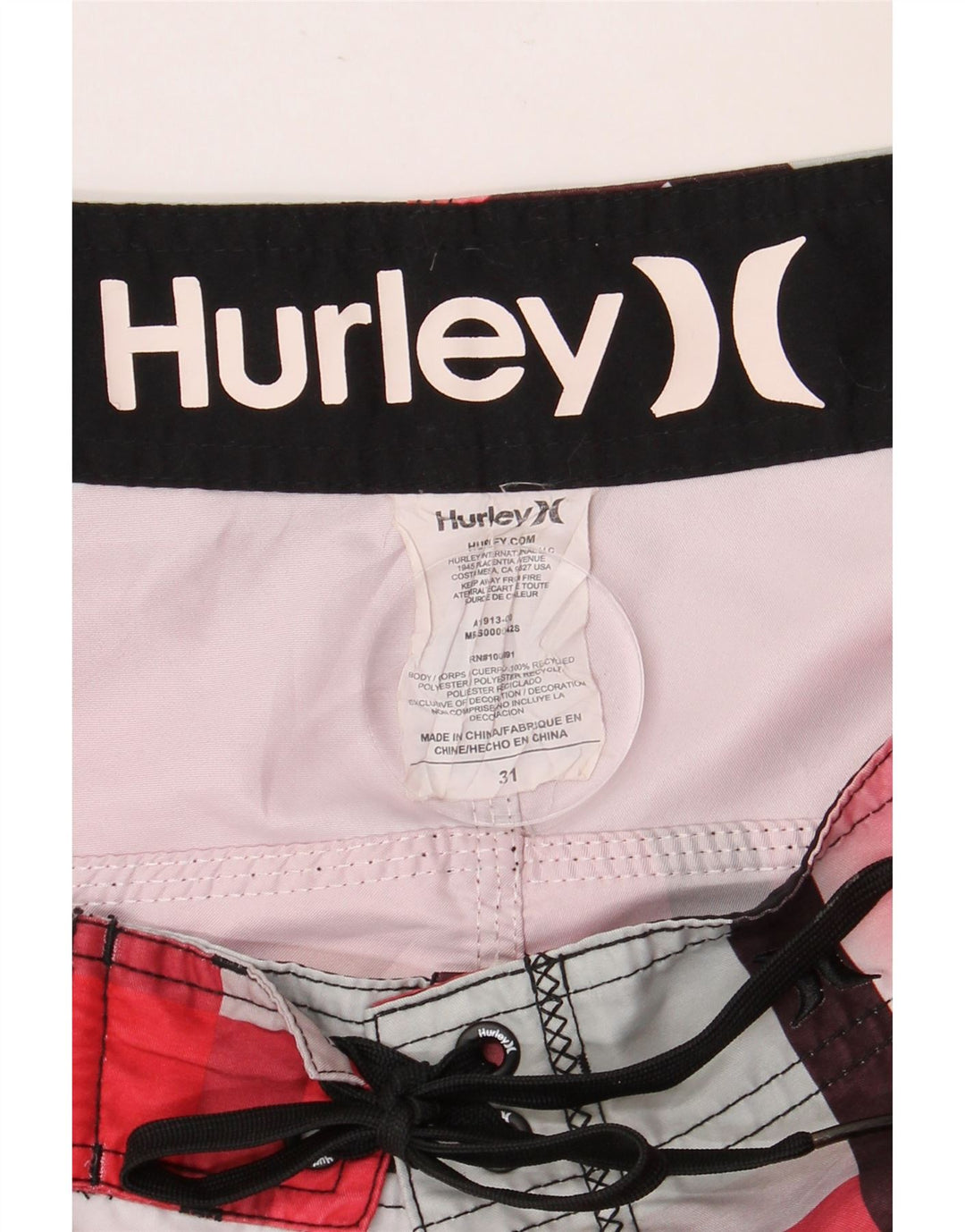 Shorts de natação masculino HURLEY poliéster xadrez médio vermelho