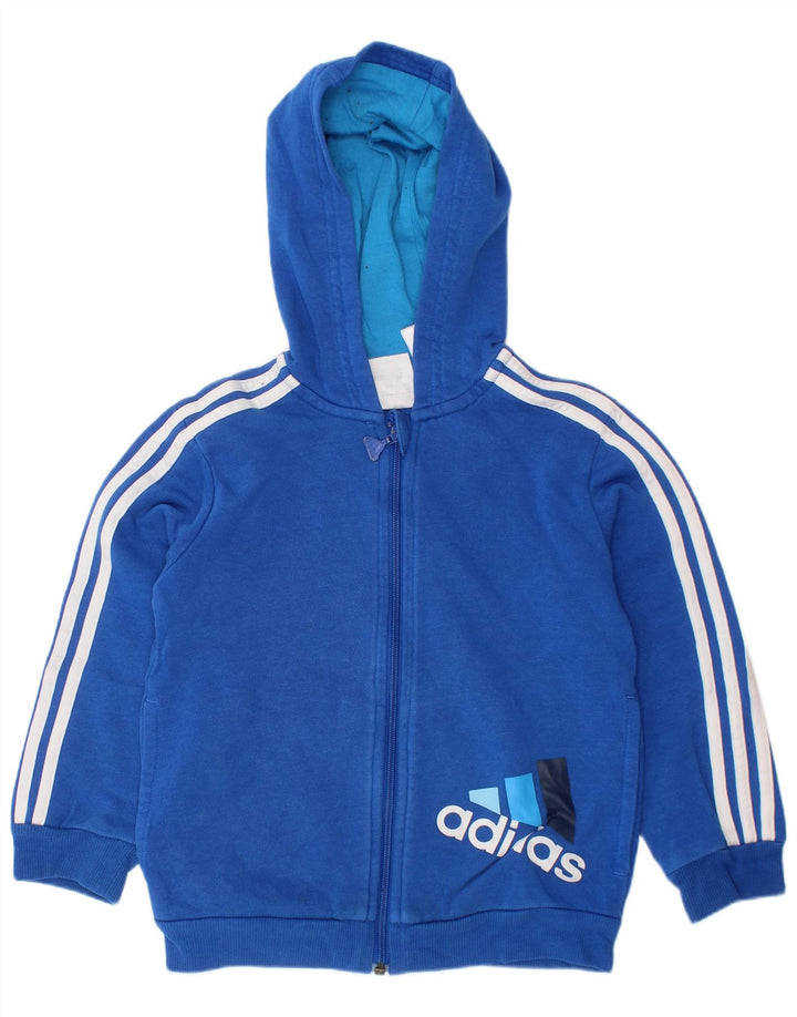 ADIDAS Suéter com capuz gráfico com zíper masculino 3-4 anos algodão azul