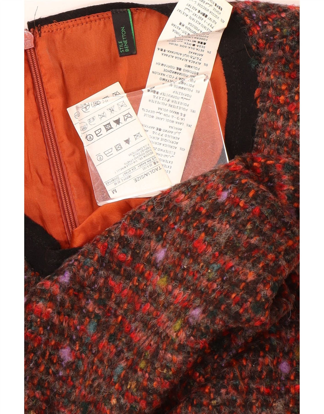 Vestido feminino Benetton sem mangas com bainha UK 12 médio multicolorido manchado