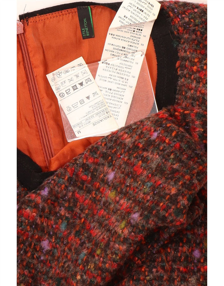 Vestido feminino Benetton sem mangas com bainha UK 12 médio multicolorido manchado