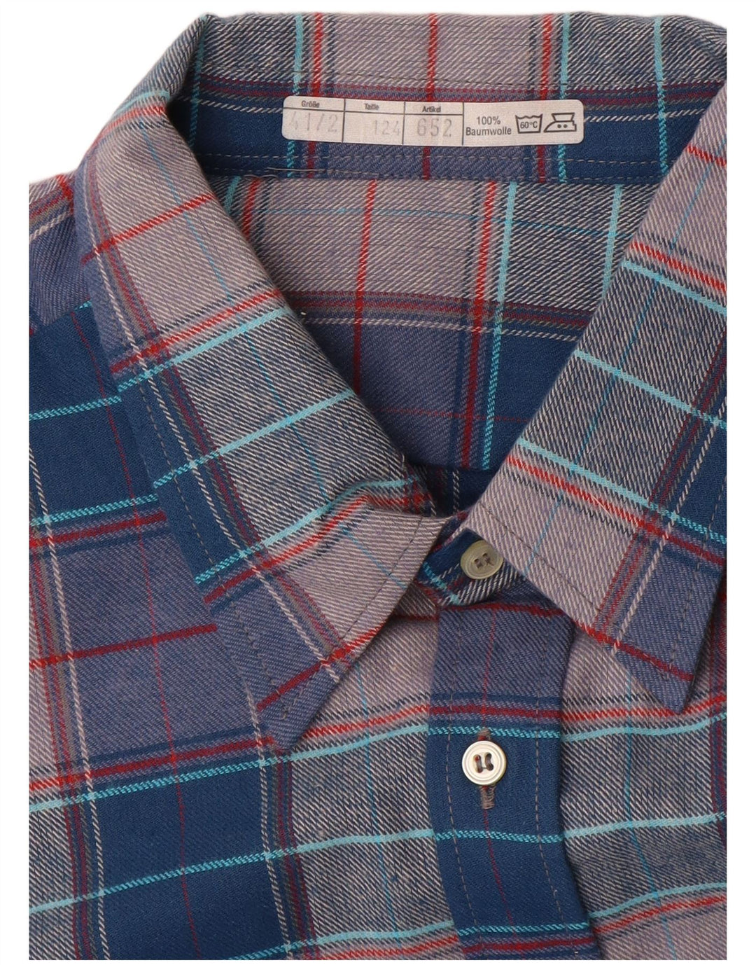 Camisa masculina vintage de flanela tamanho 41 grande algodão xadrez azul