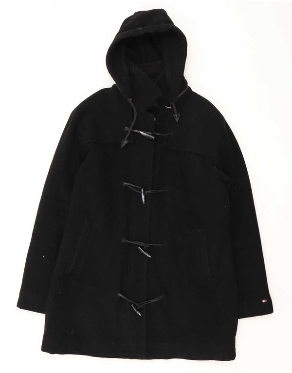 Casaco Duffle Feminino Tommy Hilfiger com Capuz UK 16 Lã Preta Grande