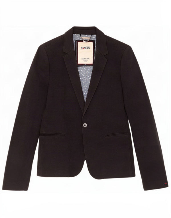 Jaqueta blazer feminina Tommy Hilfiger com 1 botão Reino Unido 12 algodão azul marinho médio