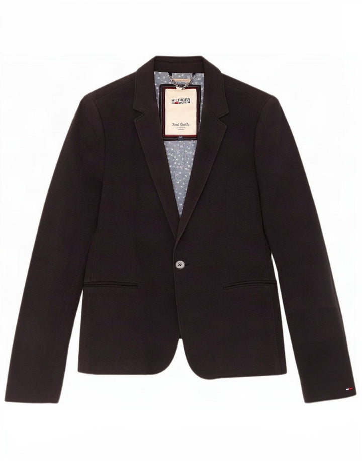 Jaqueta blazer feminina Tommy Hilfiger com 1 botão Reino Unido 12 algodão azul marinho médio