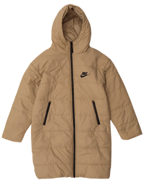 Casaco acolchoado oversized com capuz Nike feminino UK 6 XS poliéster bege